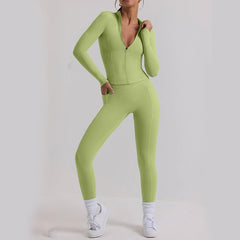 Long Sleeve Top Yoga Trousers Workout Exercise Outfit