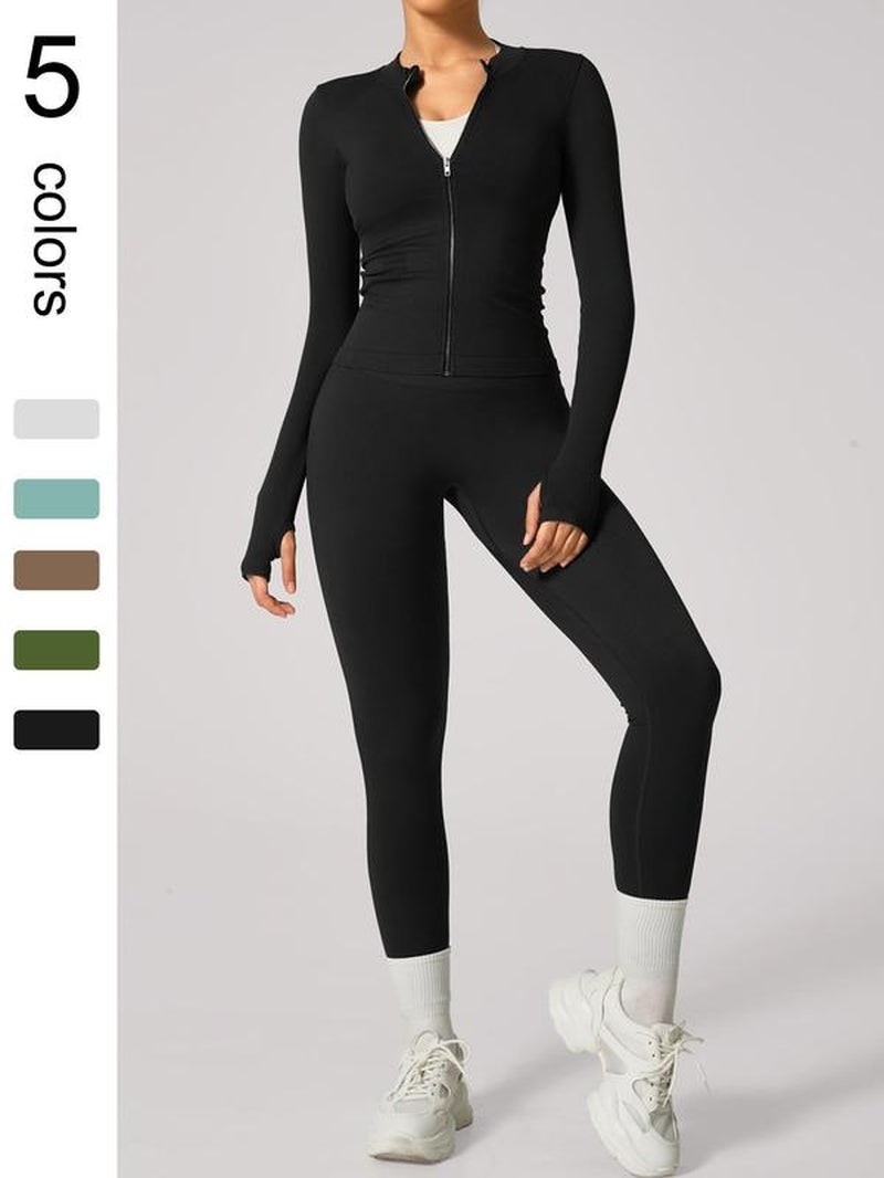 Women'S Solid Zip up Jacket & High Waist Leggings Tracksuit Set, Sporty Breathable Comfy Outfits for Yoga Gym Workout Running, Women Tracksuits for Fall & Winter