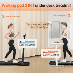 2-In-1 Walking Mat Treadmill with Remote Control for Obese People Desktop Treadmill with Stand Low Noise under Table Treadmill Wheels for Easy Movement Folding Treadmill, Portable at 6.2 MPH Suitable for Home and Office Use