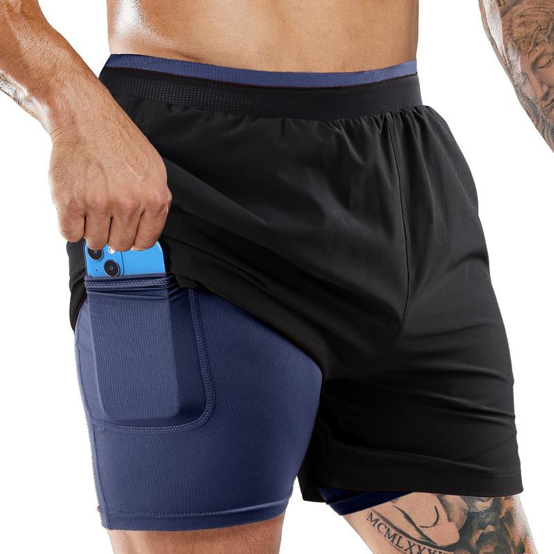 MIER Men'S 2 in 1 Running Shorts with Liner 5", Quick Dry Drawstring Gym Workout Shorts with Pockets